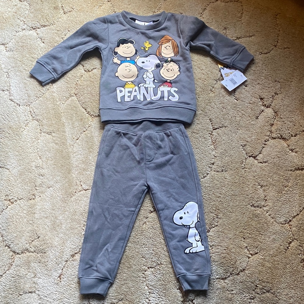 NWT Toddler Gray Peanuts Sweatshirt and Pants Set